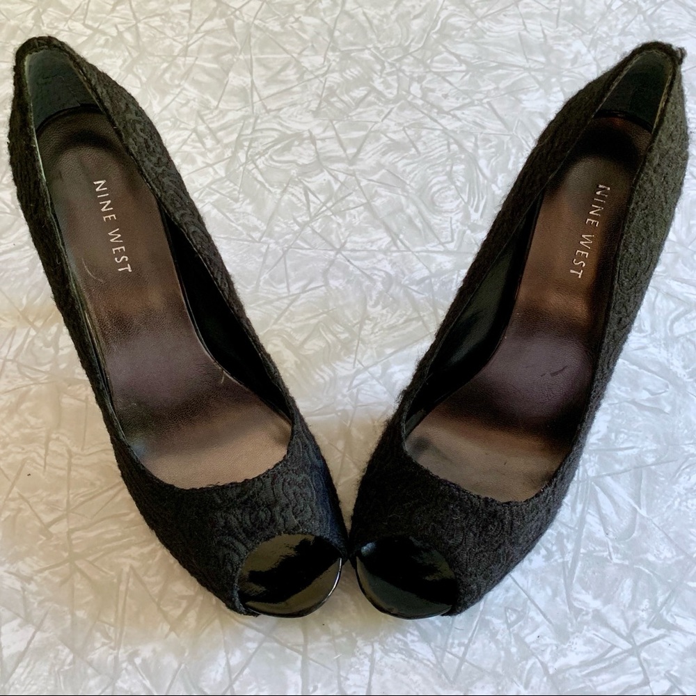 Nine West Escher Floral Texture Peep-Toe Heels 8